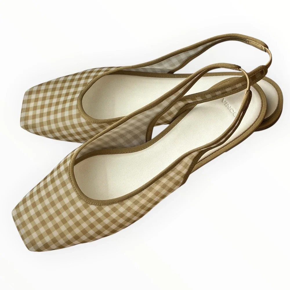 Vince Daphne II Gingham Mesh Slingback Flats Desert San Square Toe US 10 EU41 - Picture 5 of 12